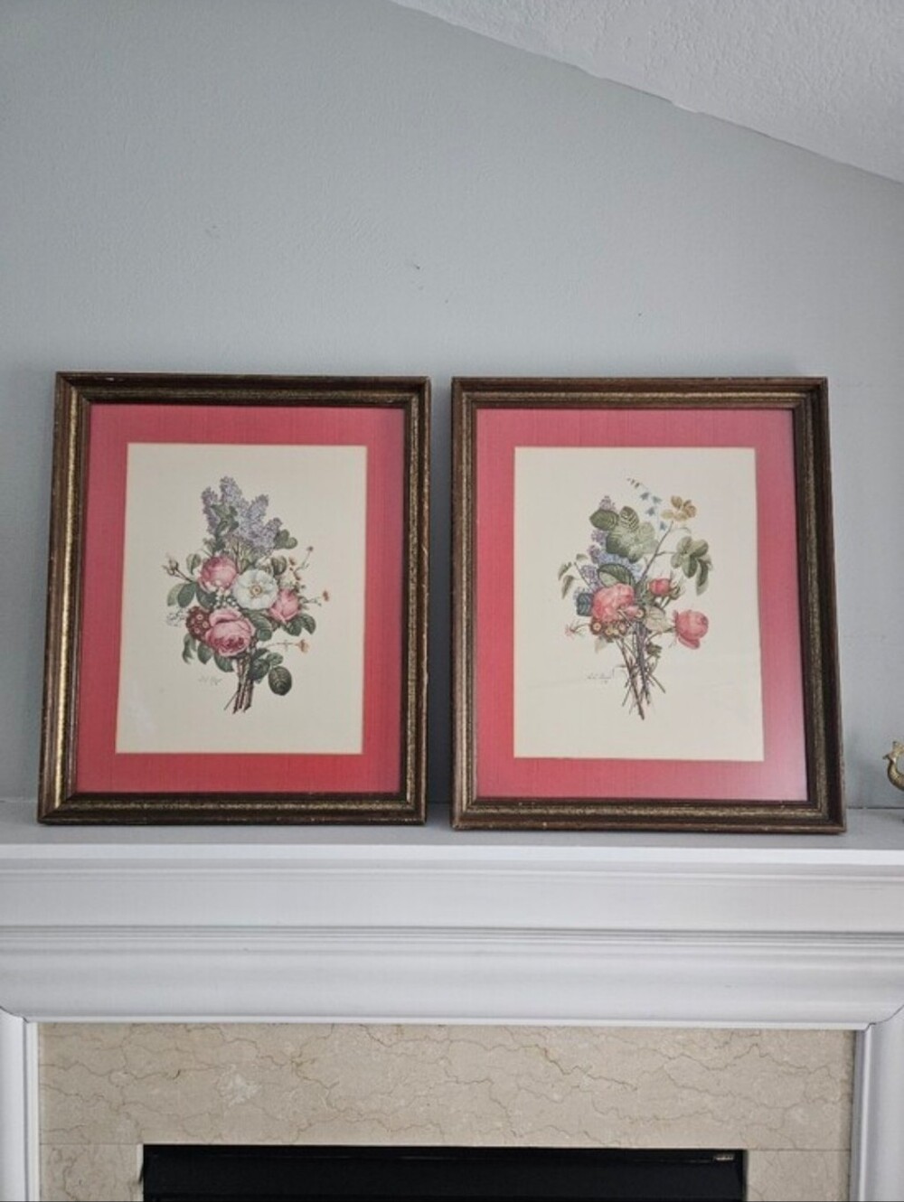 Vintage Jean-Louis Prévost Framed  ''Bouquets'' Etching Tone Art Prints 1 And 2